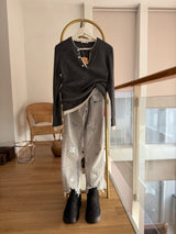 Duman Grisi Düğmeli Kadın Triko Kazak