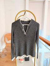 Duman Grisi Düğmeli Kadın Triko Kazak