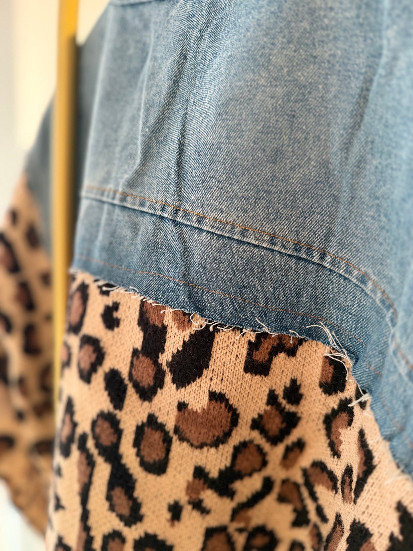 Denim Leopar Kadın Triko Hırka
