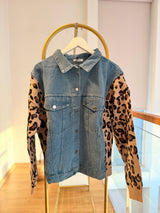 Denim Leopar Kadın Triko Hırka