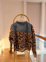 Denim Leopar Kadın Triko Hırka
