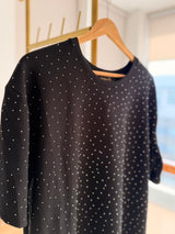 Taşlı Oversize Siyah %100 Cotton Tshirt