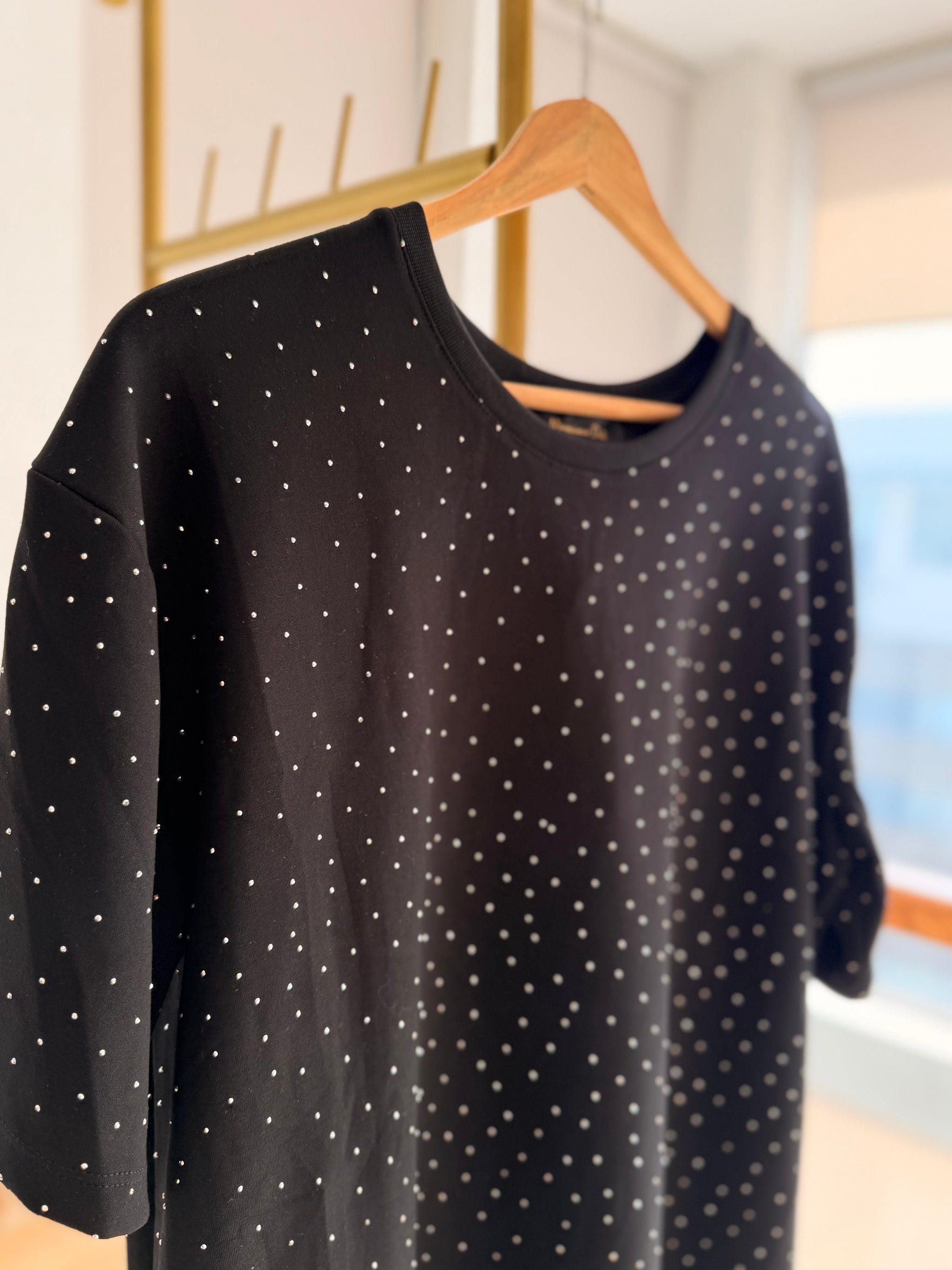 Taşlı Oversize Siyah %100 Cotton Tshirt