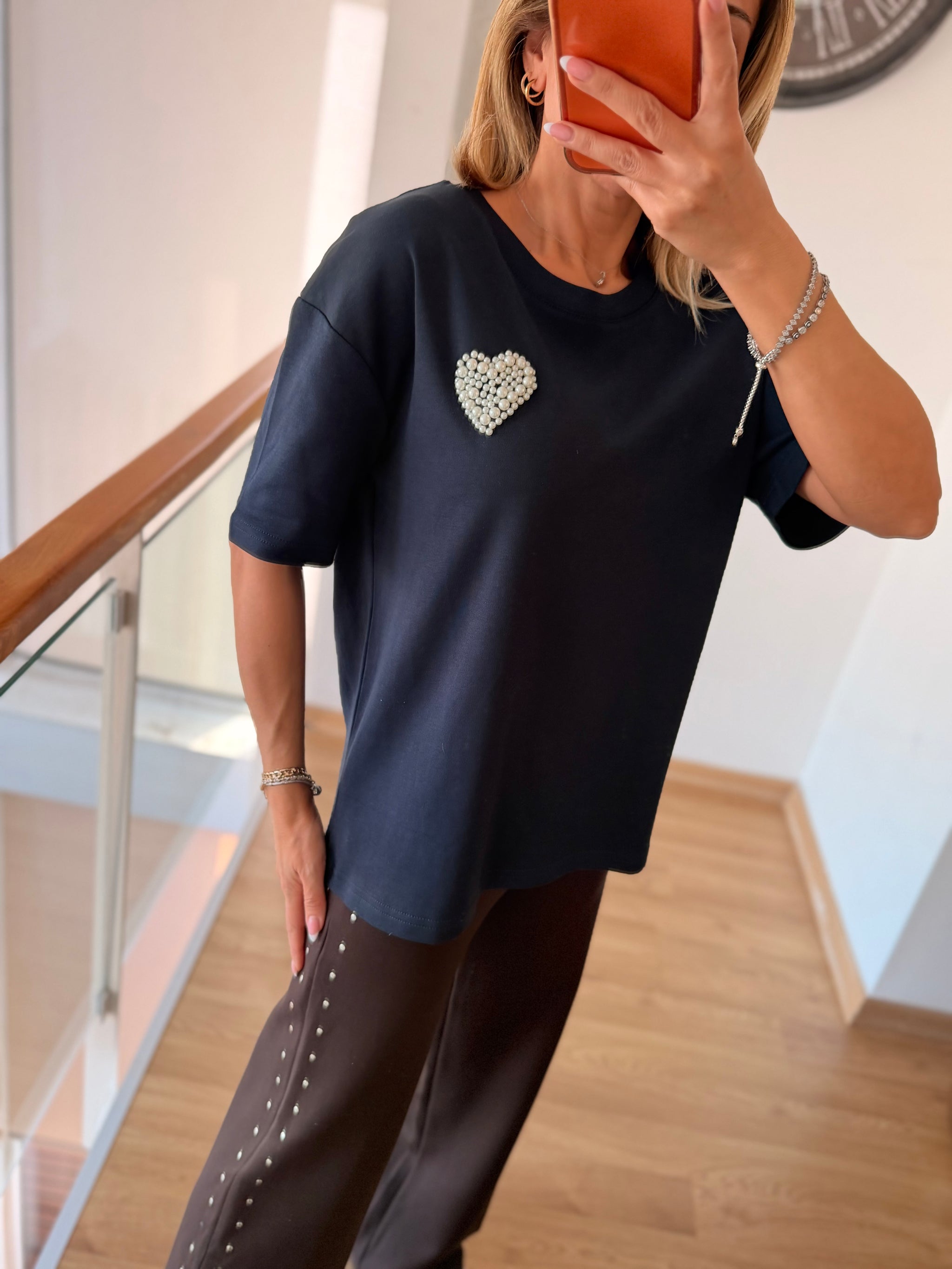 İncili Lacivert Basic Tshirt