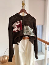 Slogan Jakarlı Patch'li Acı Kahve Tasarım Triko