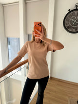 Bisiklet Yaka Sütlü Kahve Kısa Kollu Tshirt