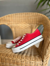 Platform Taban Kırmızı Keten Spor Ayakkabı