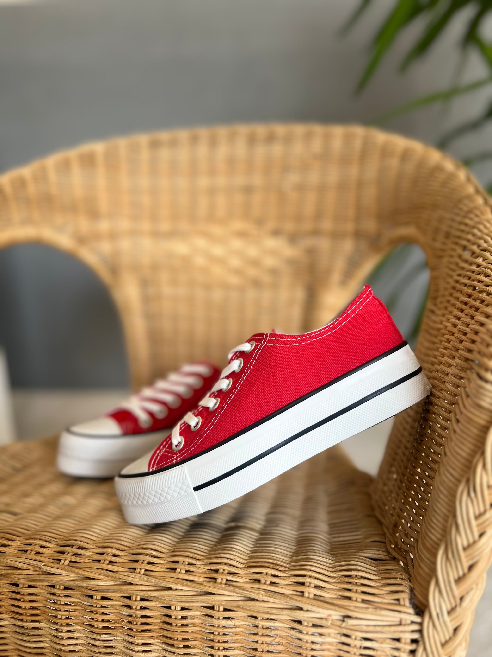 Platform Taban Kırmızı Keten Spor Ayakkabı