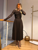 Acı Kahve Şifon Tül Uzun Pileli Etek