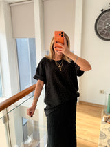 Taşlı Oversize Siyah %100 Cotton Tshirt