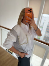 Taş Detaylı Premium Gömlek&Triko Beyaz&Gri