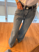 Baget Taşlı Yüksek Bel Palazzo Jean