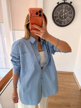 Mavi Çizgili Oversize Gömlek
