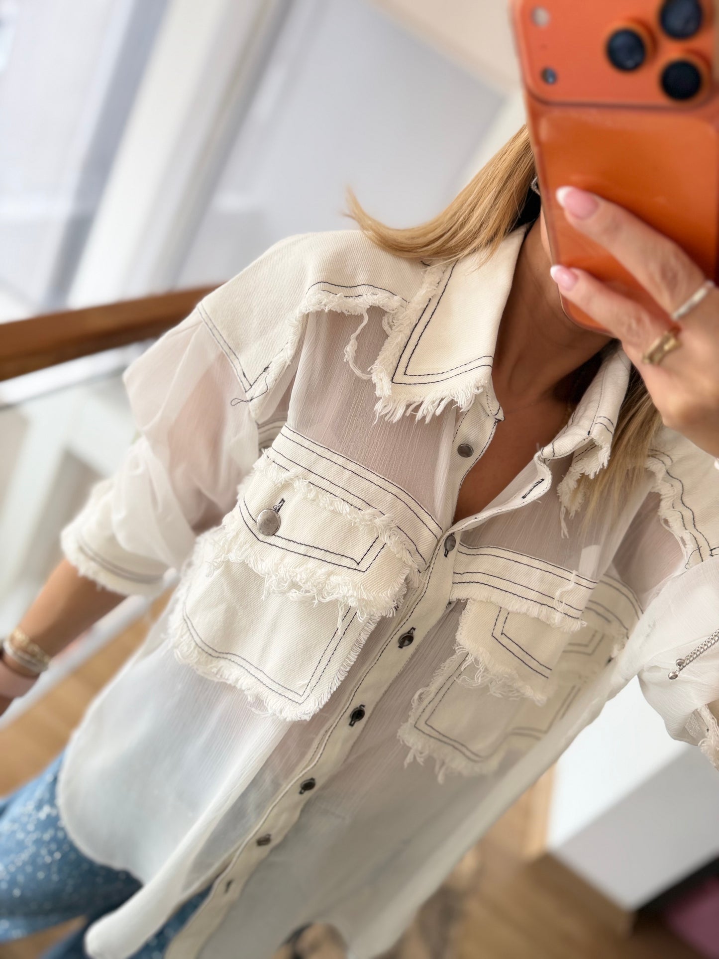 Şifon&Denim Eskitme Tasarım Gömlek