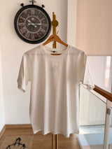 Taşlı Oversize Beyaz %100 Cotton Tshirt