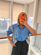 Taş Detaylı Premium Gömlek&Triko Mavi&Gri