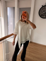Asimetrik Güpür Detaylı Beyaz Bluz&Tshirt