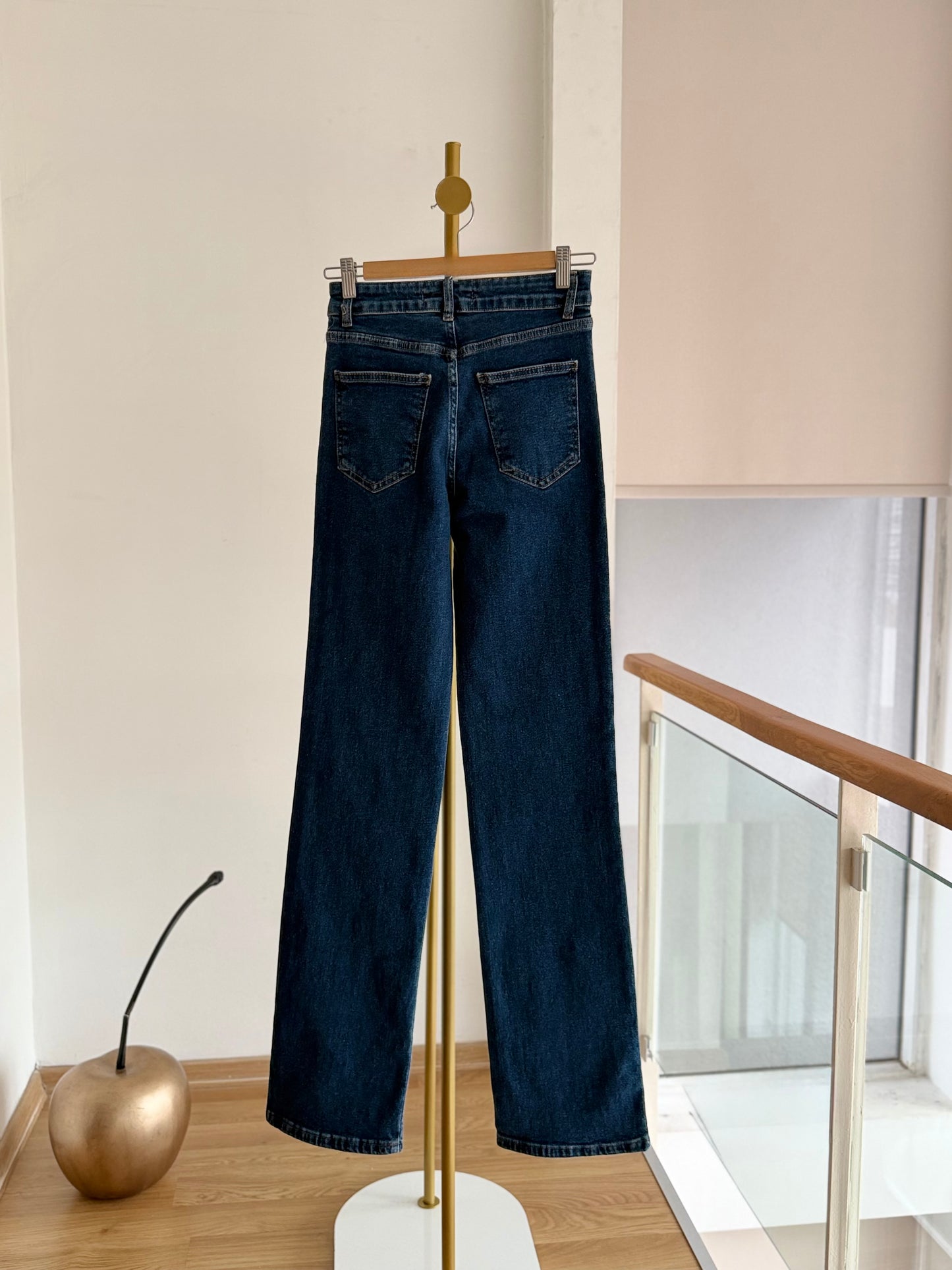 Yıkanmış Likralı Fermuarlı Mavi Jean