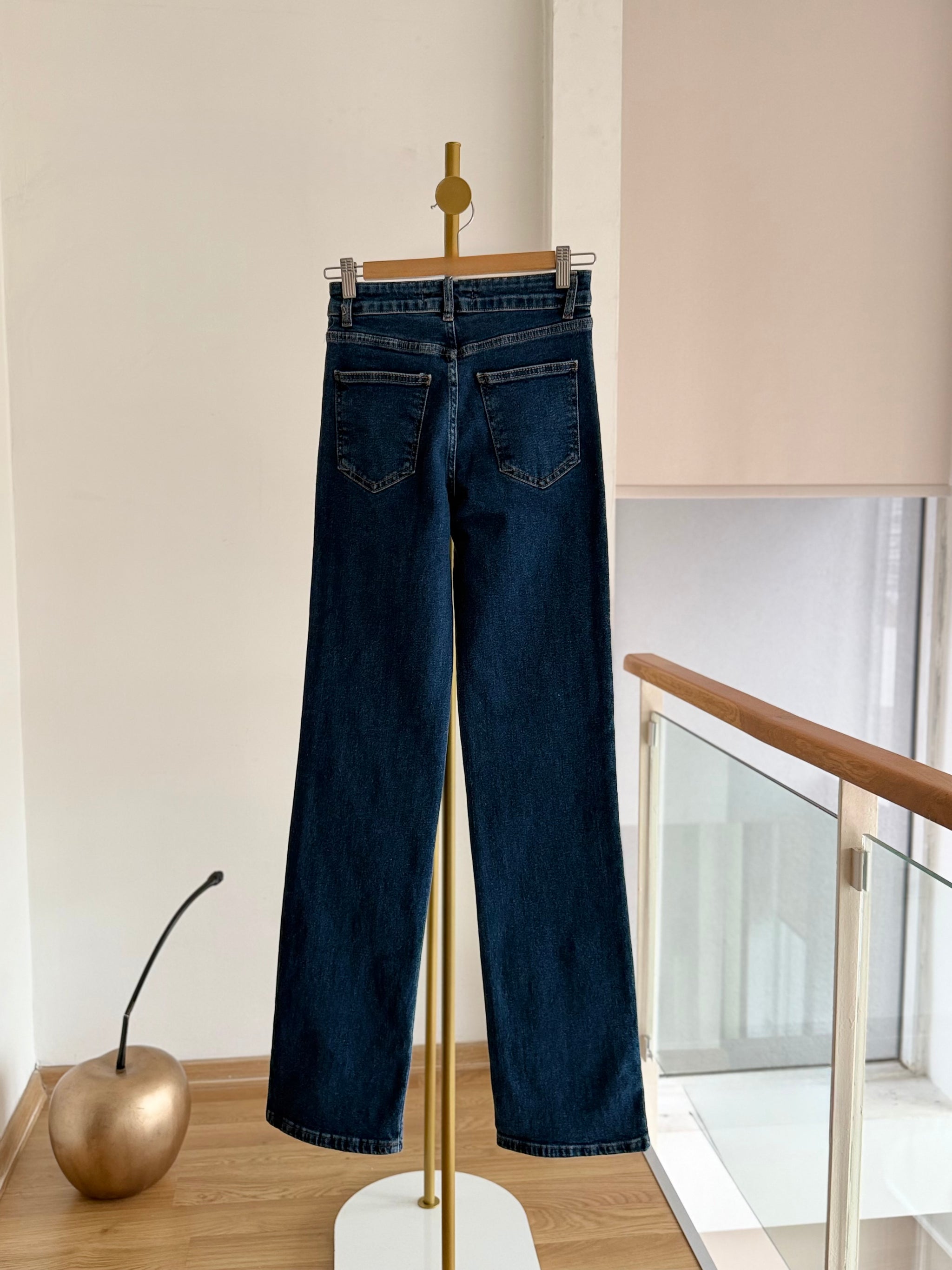 Yıkanmış Likralı Fermuarlı Mavi Jean