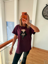 Kürklü Cool Bear Pastel Mürdüm Tshirt