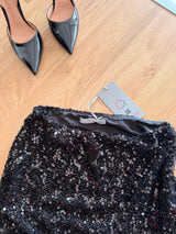 Payetli Siyah Mini Dar Etek
