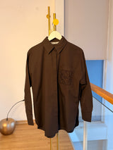 Cep İşlemeli Oversize Acı Kahve Gömlek