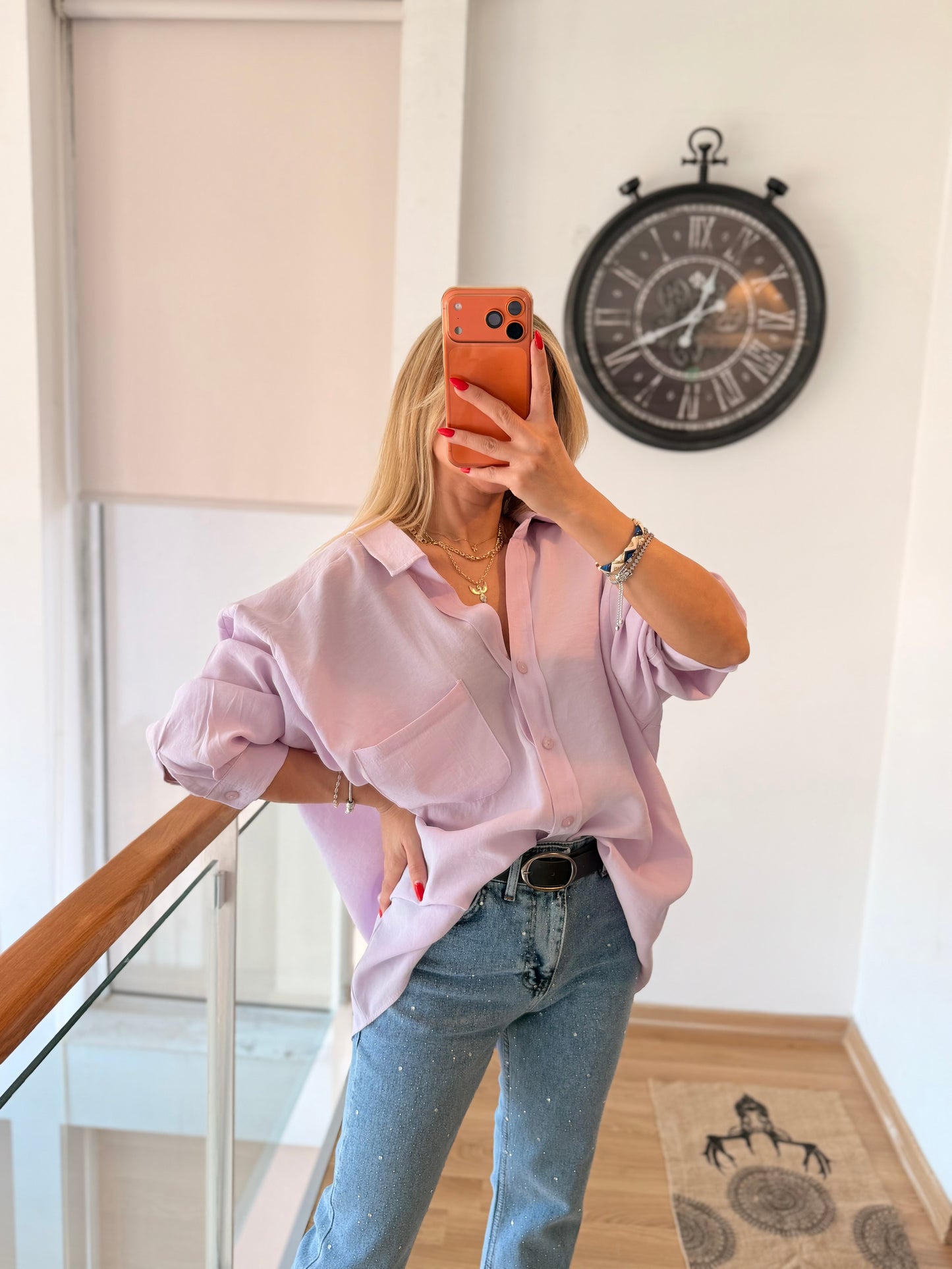 Premium %100 Pamuklu Pastel Pembe Dökümlü Gömlek
