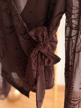 Kruvaze Yaka Bağlamalı Acı Kahve Şifon Bluz