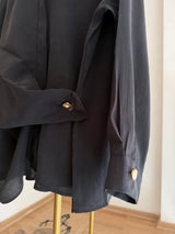 Gold Detaylı Premium Pamuklu Tencel Siyah Gömlek