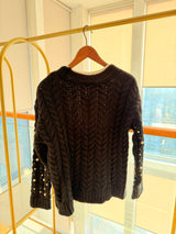 İncili Taş Baskılı Siyah Triko Hırka