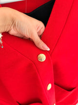 Kırmızı Gold Düğmeli Cepli Hırka