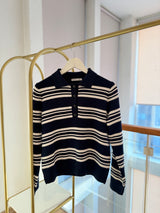 Lacivert Çizgili Kadın Triko Kazak