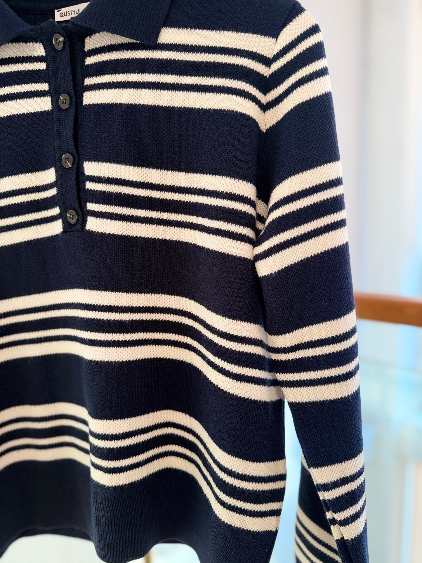 Lacivert Çizgili Kadın Triko Kazak