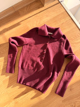 Mürdüm Polo Yaka Düğmeli Kadın Kazak