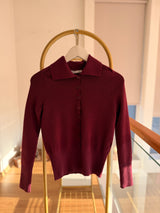 Mürdüm Polo Yaka Düğmeli Kadın Kazak