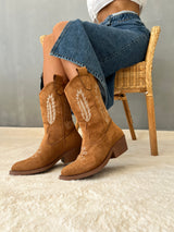 MOANA İŞLEMELİ SÜET KOVBOY ÇİZME TABA