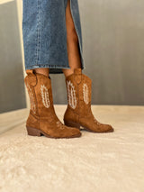 MOANA İŞLEMELİ SÜET KOVBOY ÇİZME TABA