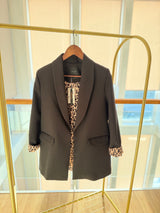 Premium Vatkalı Leopar Blazer Ceket