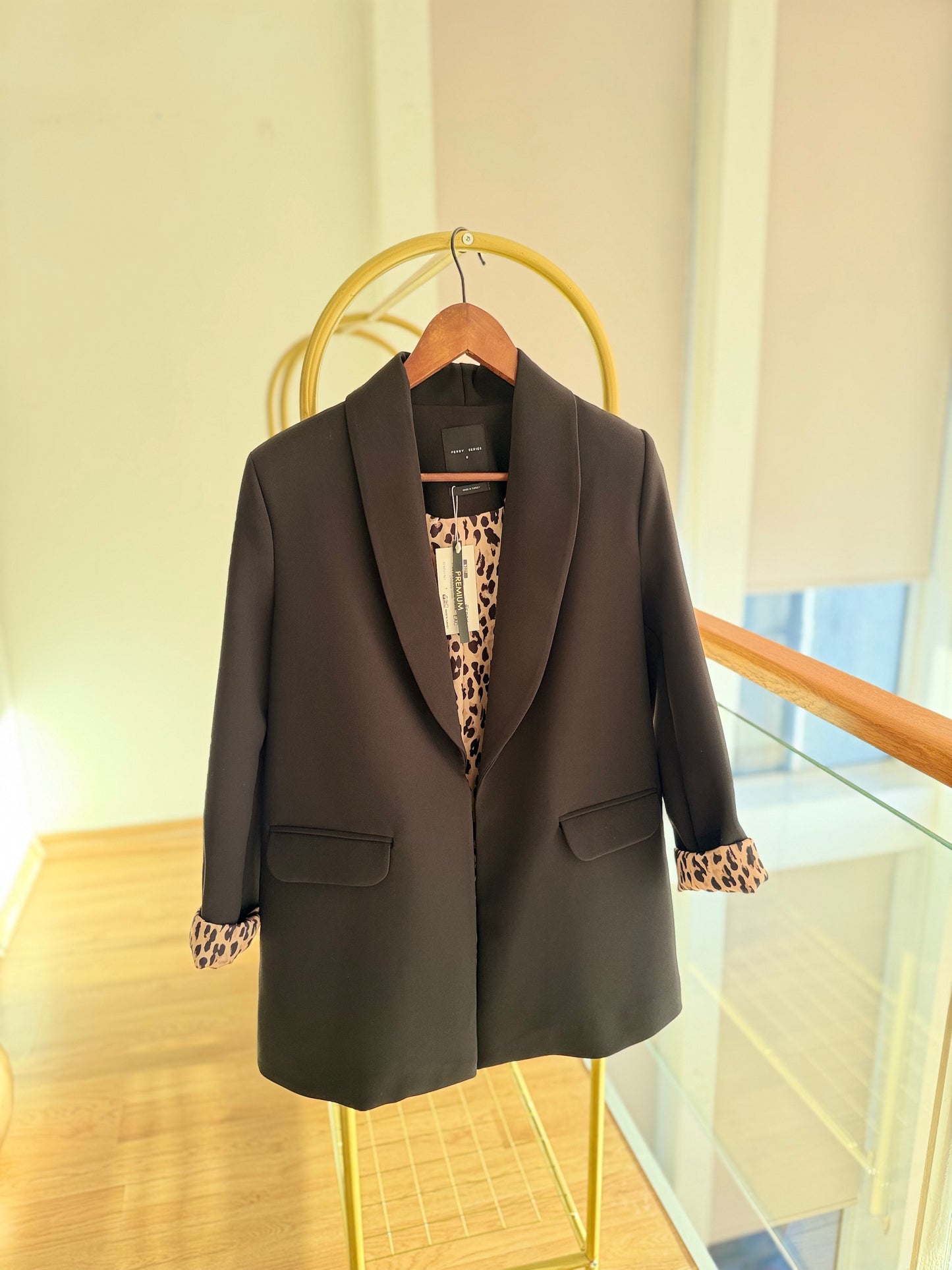 Premium Vatkalı Leopar Blazer Ceket