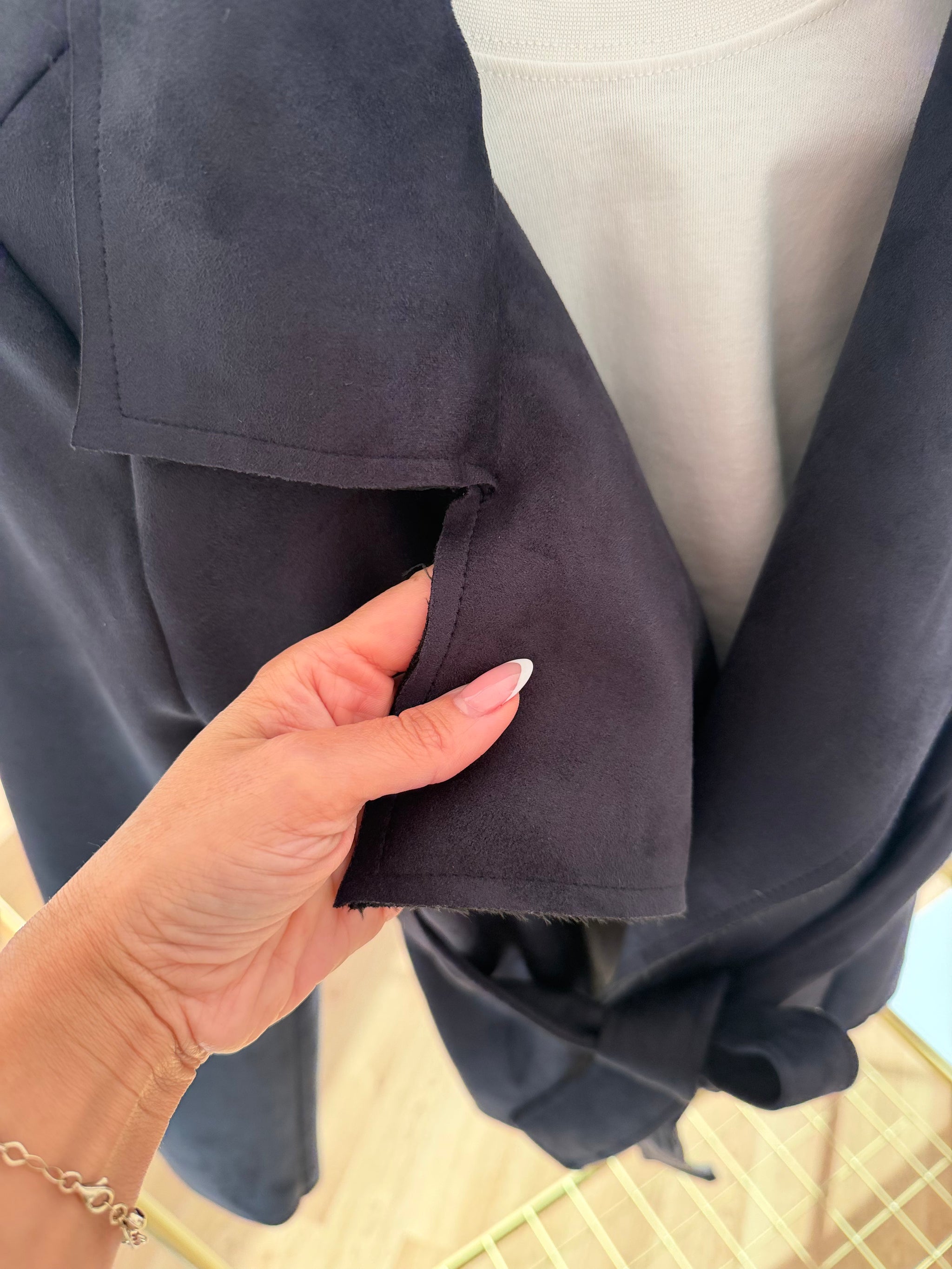 Premium Vatkalı Kısa Süet Trençkot